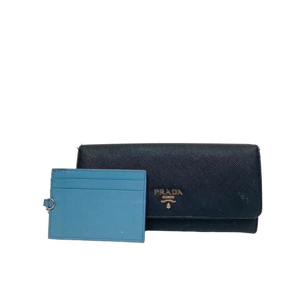 PRADA Blue Continental Saffiano-Textured Leather Long Wallet - Picture 6 of 9